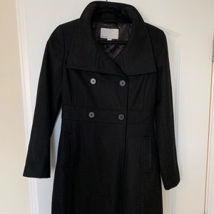 Midi-length black peacoat